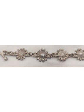 Sterling Silver 925 Sunflower Link Bracelet 17g Toggle Clasp